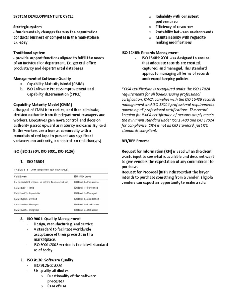 System Development Life Cycle Notes | PDF | Iso 9000 | Request For Proposal