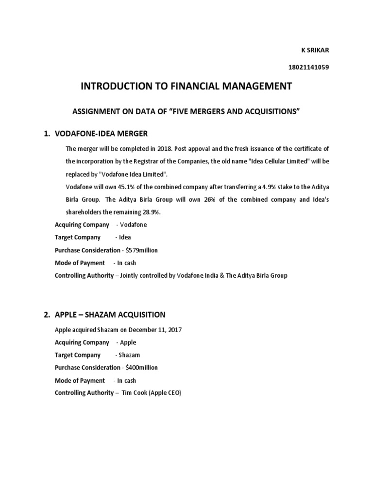 Assignment FM | PDF | Mergers And Acquisitions | Companies