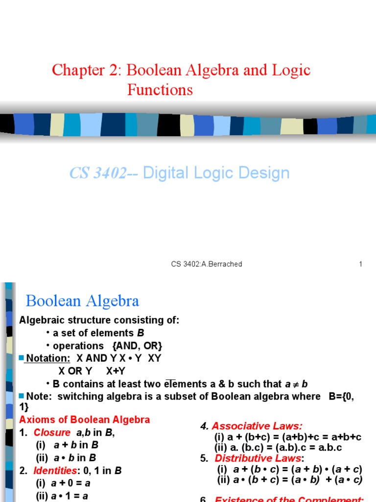 Chapter 2: Boolean Algebra and Logic Functions: CS 3402 - Digital Logic ...