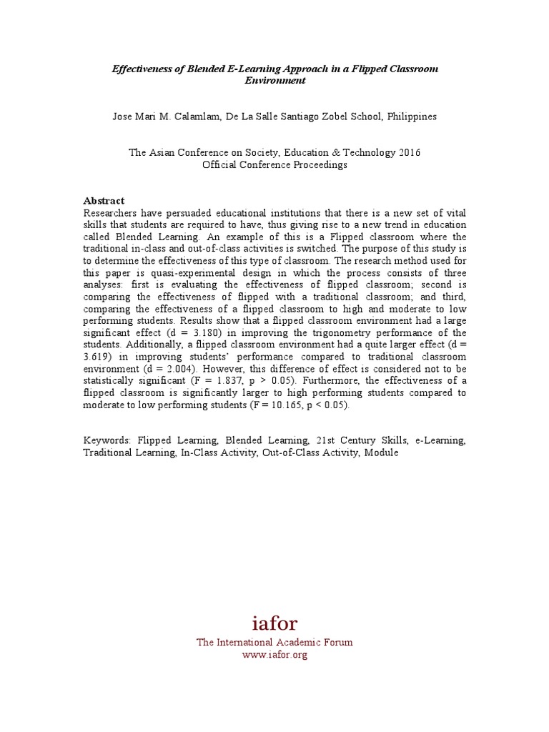 Effectiveness of Blended Learning Thru Filpped Classroom | PDF ...