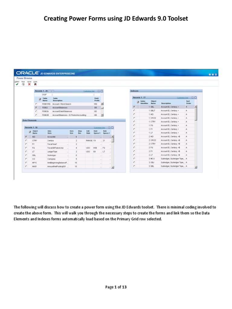 Creating Power Forms Using JD Edwards 9.0 Toolset PDF Button