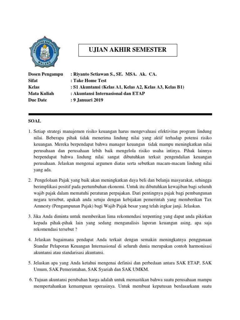 Soal Uas Ak Internasional 2019