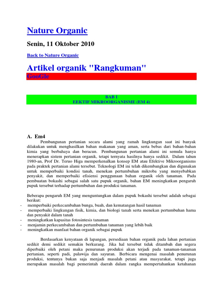 Nature Organic Senin 11 Oktober 2010