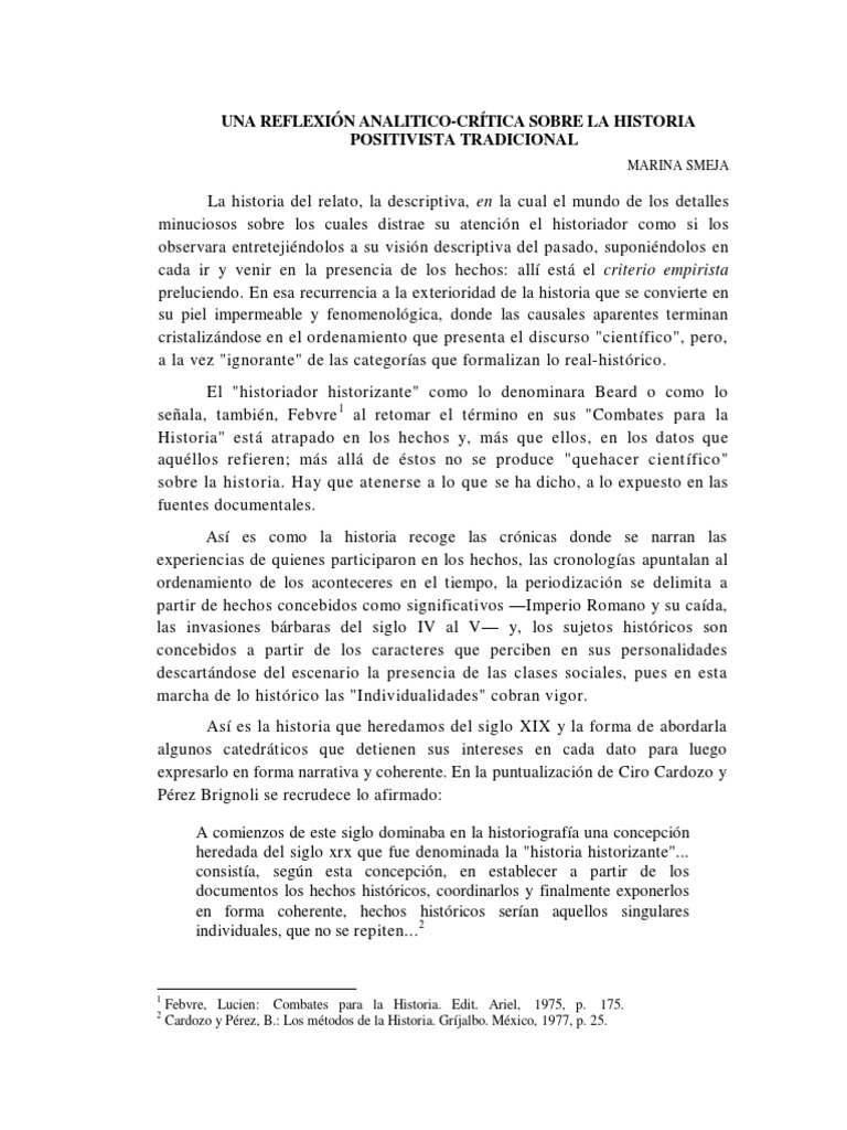 Una Reflexión AnaliticoCrítica Sobre La Historia
