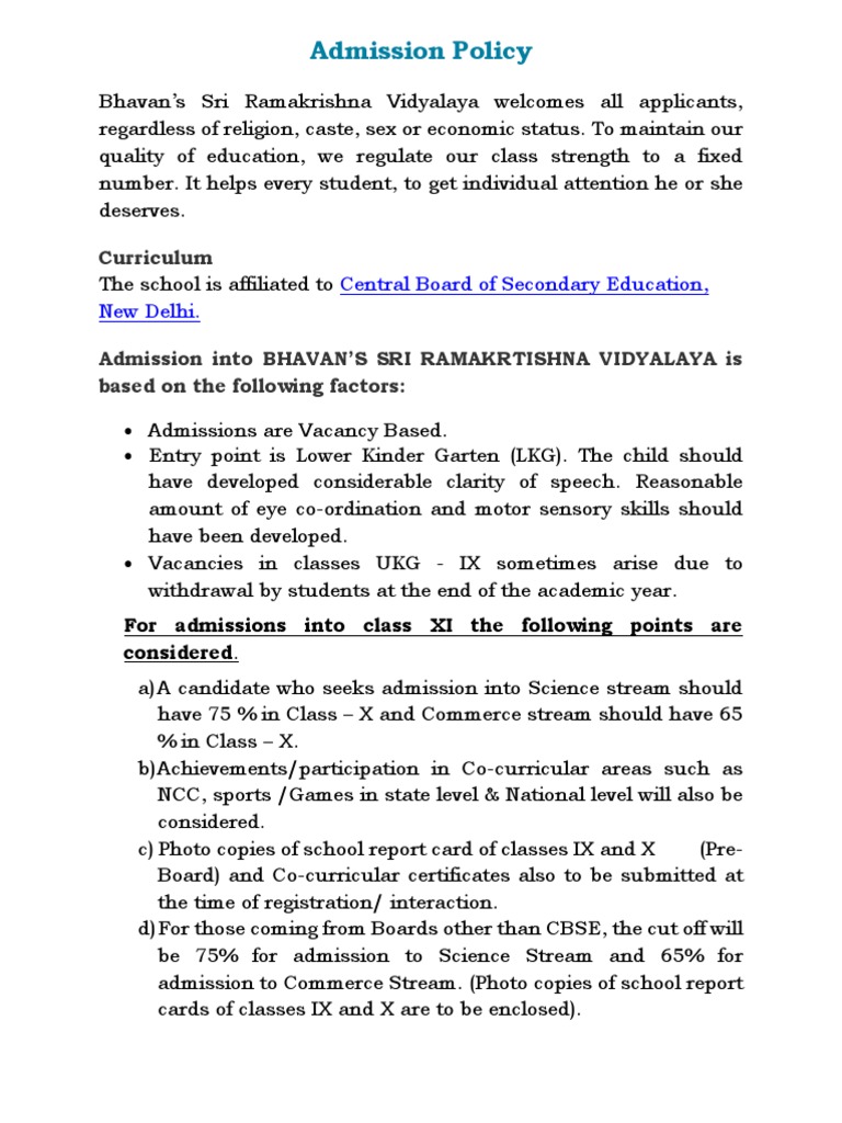 Admission Policy