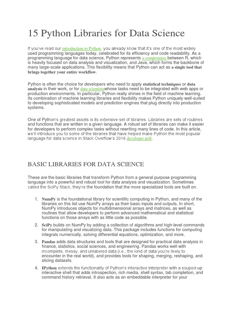 Basic Libraries For Data Science | PDF | Python (Programming Language ...
