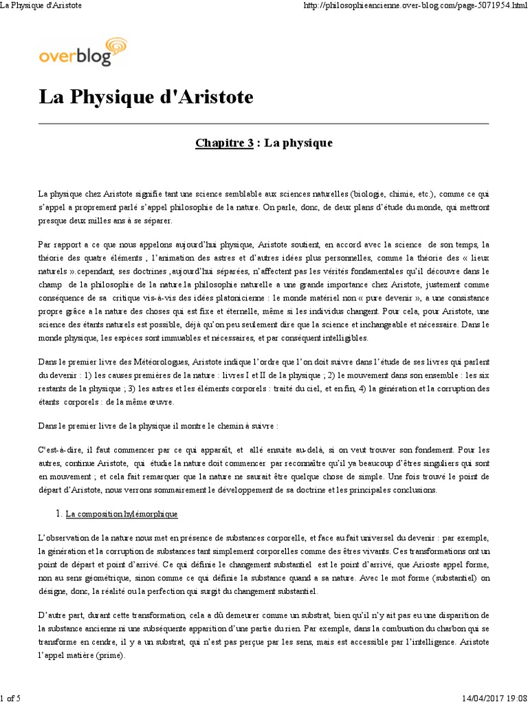 La Physique selon Aristote : Concepts clés | PDF | Aristote | Physique