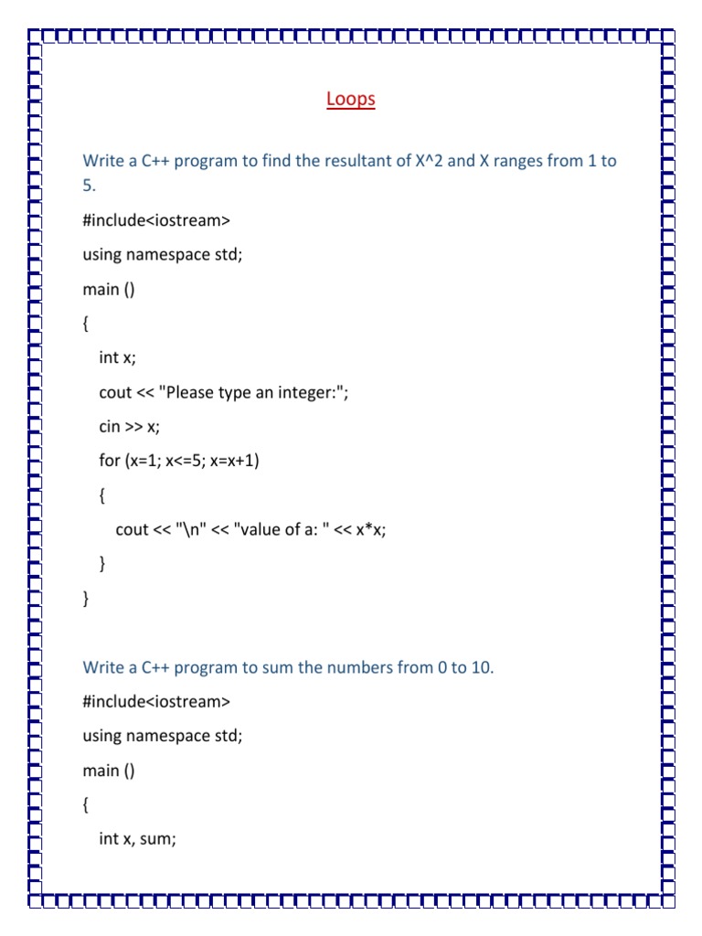 Loops Write A C++ Program To Find The Resultant of X 2 and X Ranges