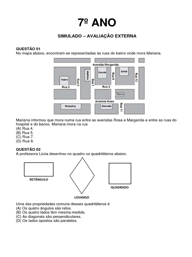 Simulado 7º Ano Pdf Ensino De Matemática Science