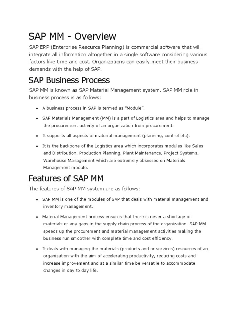 SAP MM: Material Management Overview | PDF | Procurement | Sap Se