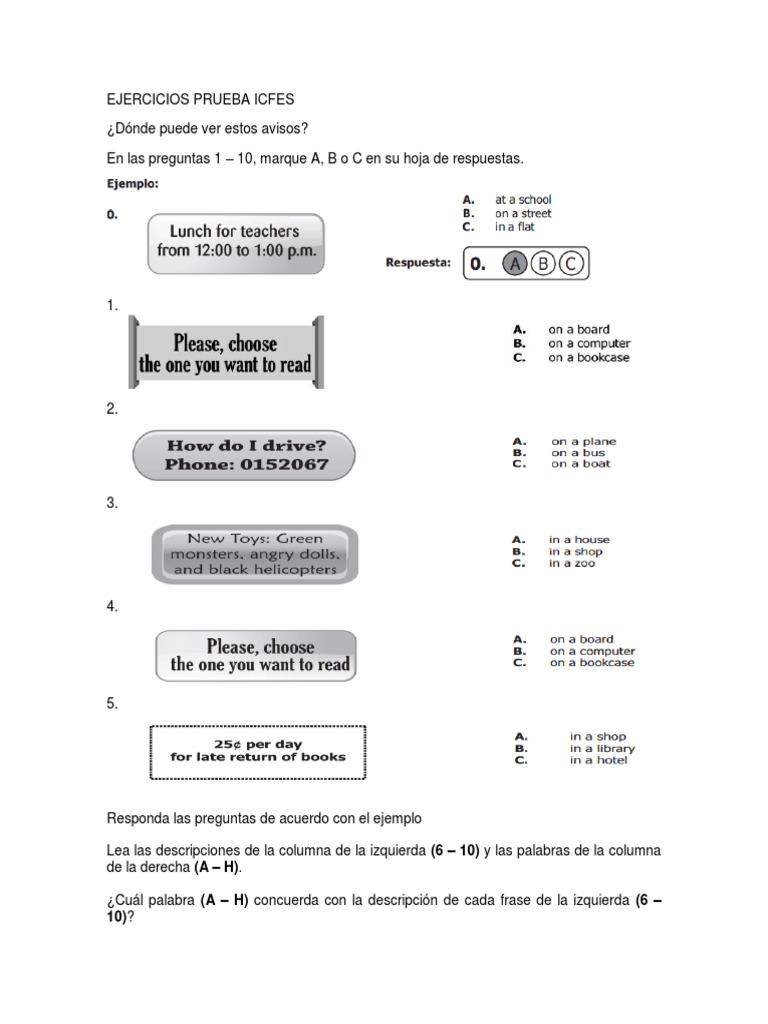 Ejercicios de Inglés para ICFES | PDF