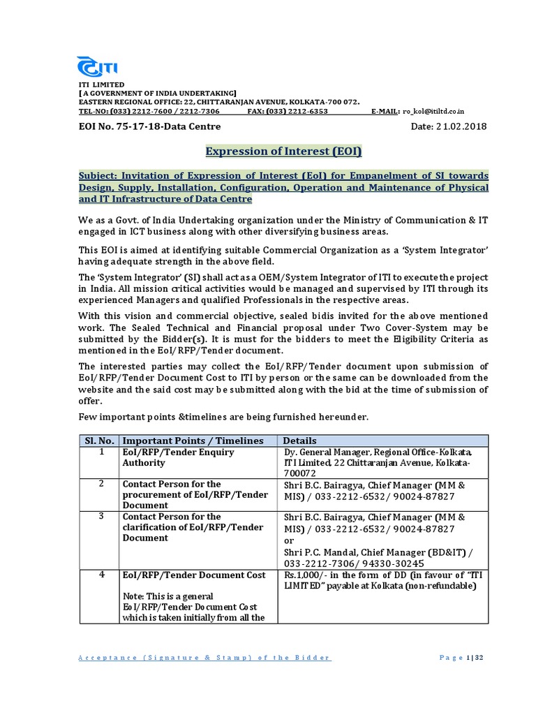 EOI for Data Centre System Integrator | PDF | Request For Proposal ...