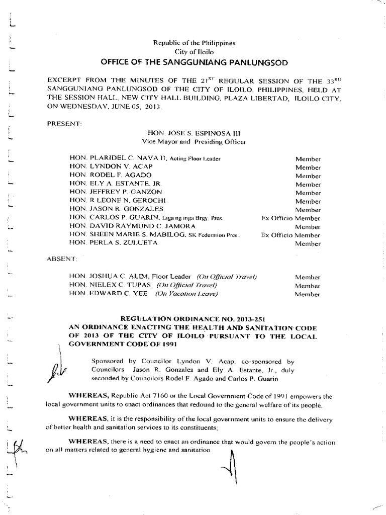 Iloilo City Health Code (Part1) 2013-251 | PDF