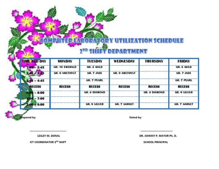 Computer Laboratory Utilization Schedule | PDF | Nature