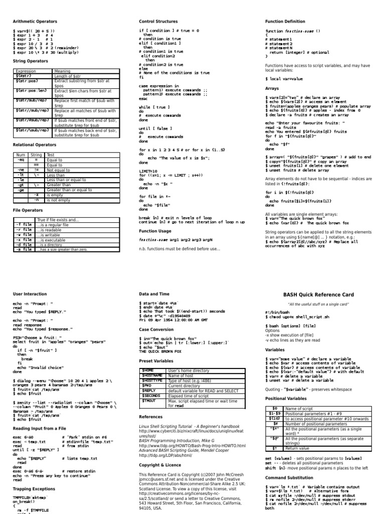 Bash Quickref | PDF | Array Data Structure | Array Data Type