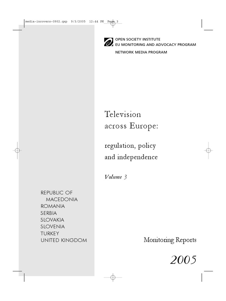 Televiziunea In Europa Reglementari Politici Publice Si Independenata Volum 3 Romania En Pdf Republic Of Macedonia Public Broadcasting