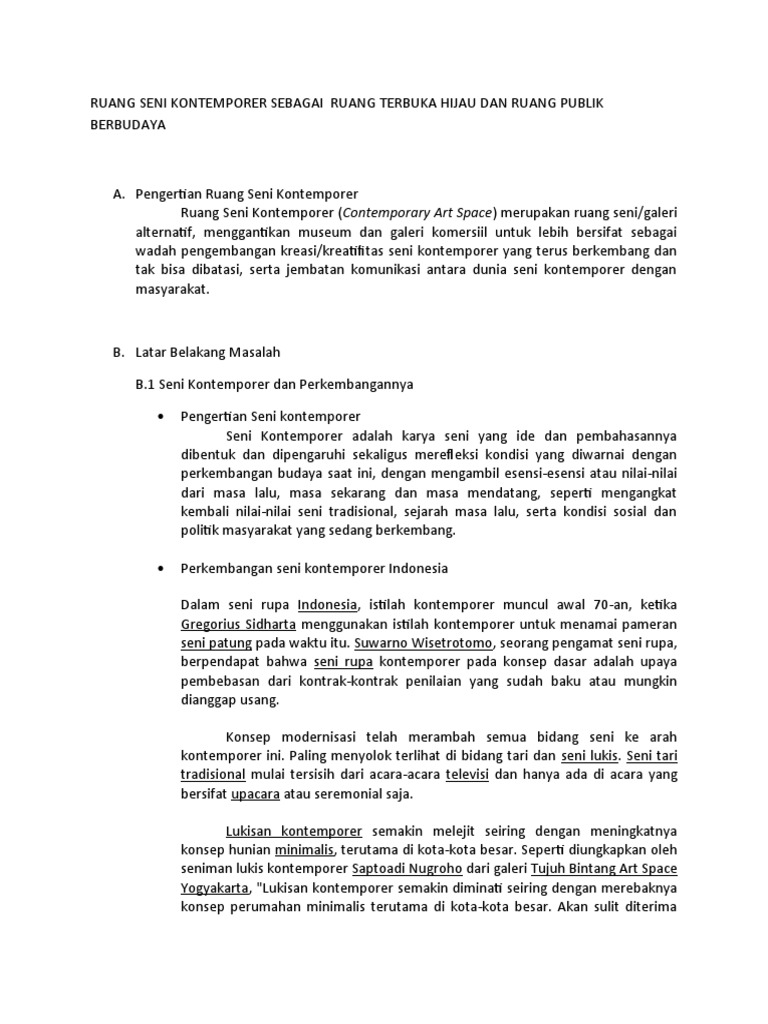 Ruang Seni Kontemporer Sebagai Ruang Terbuka Hijau Dan Ruang Publik Berbudaya