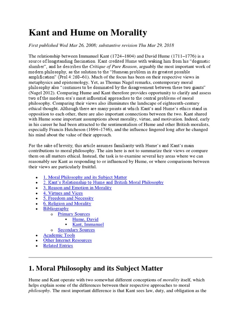 Kant And Hume On Morality Pdf Immanuel Kant David Hume