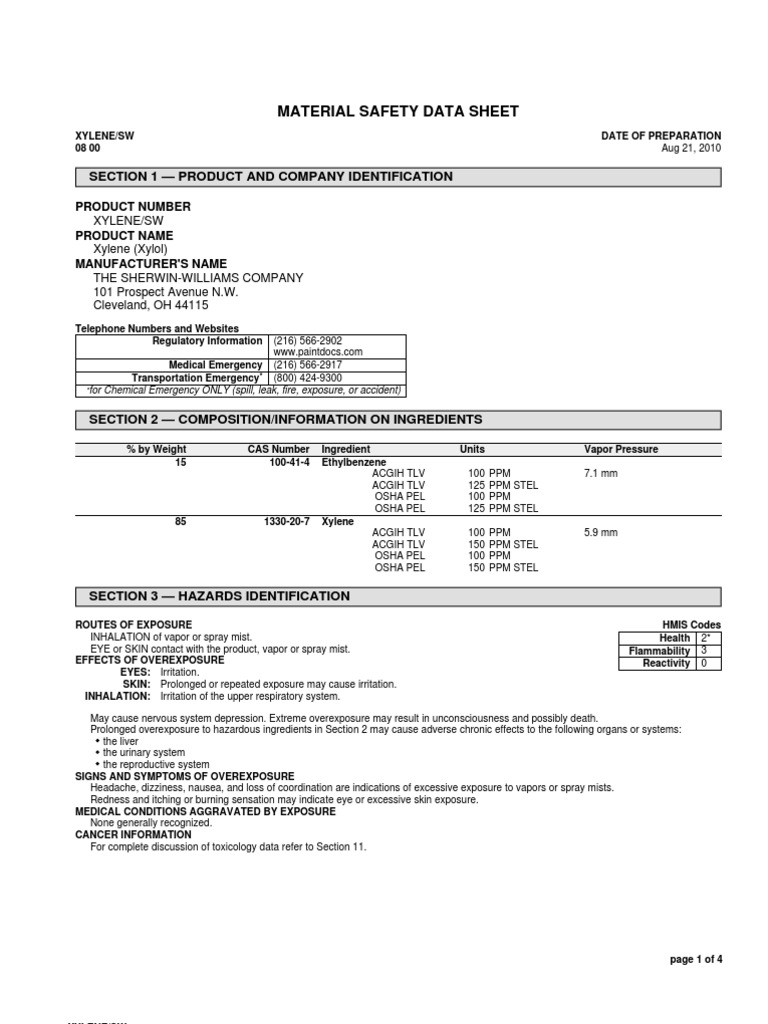 Xylene MSDS Volatile Organic Compound Chemistry