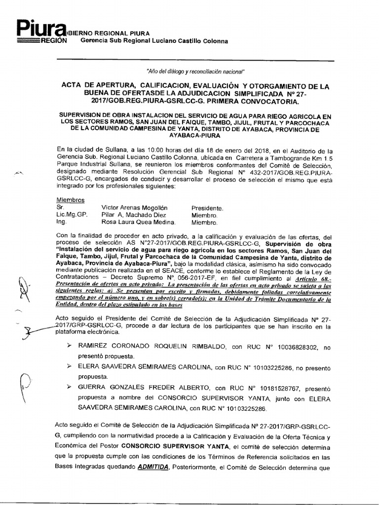 Acta de de Buena Pro