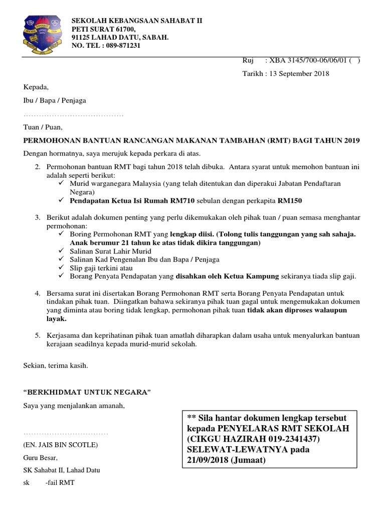 Surat Rmt Ibu Bapa Pdf