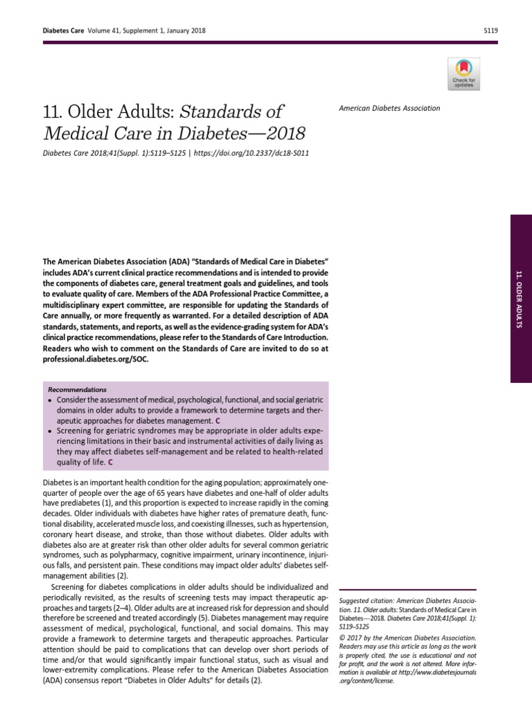 Older Adults Standards of Medical Care in Diabetes 2018 | PDF ...