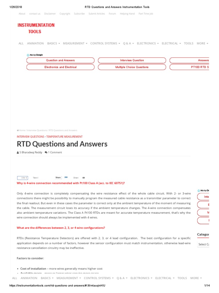 RTD Questions and Answers. | PDF | Thermocouple | Electrical Resistance ...