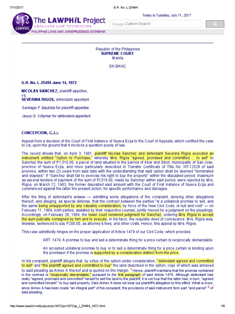 Supreme Court Ruling on Land Option Case | PDF | Offer And Acceptance ...