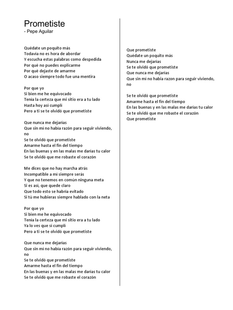 Prometiste - Pepe Aguilar Letra | PDF