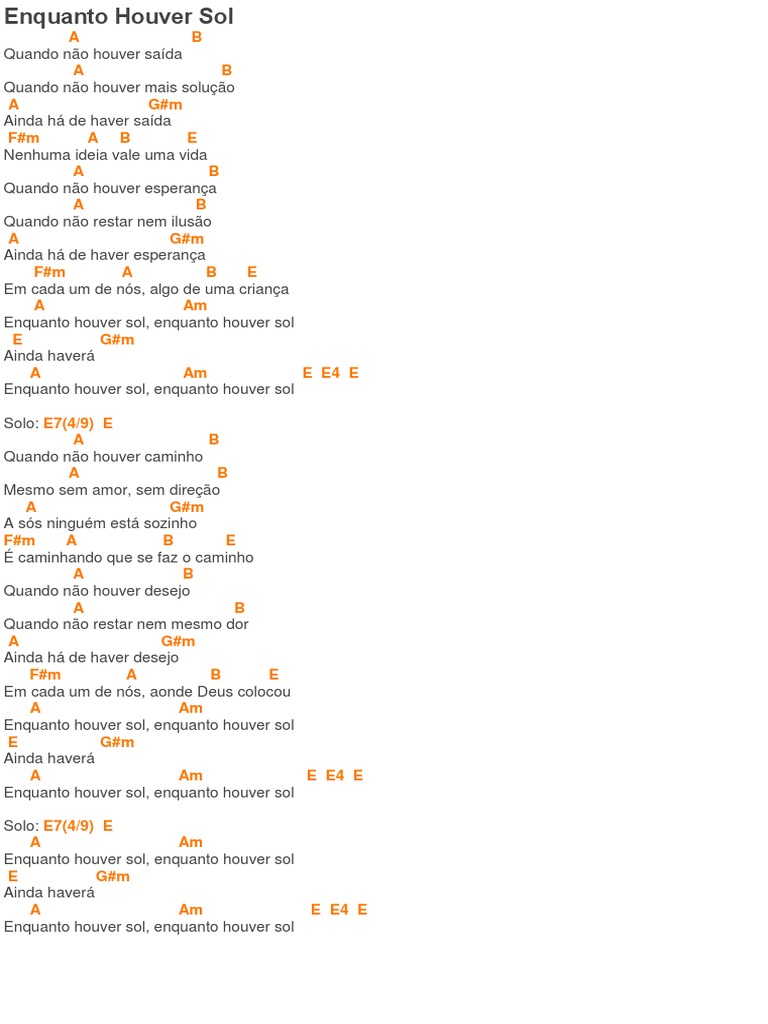 Letra da Música "Enquanto Houver Sol" | PDF
