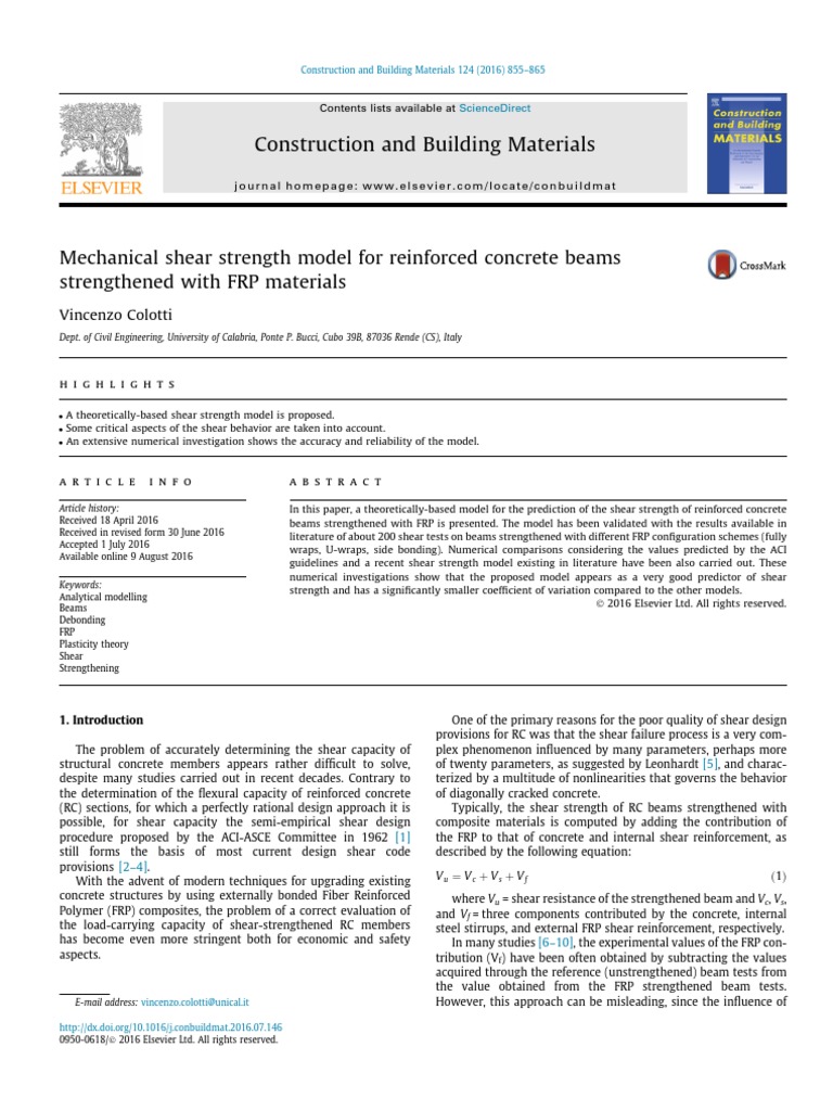 Mechanical Shear Strength Model For Reinforced Concrete Beams ...