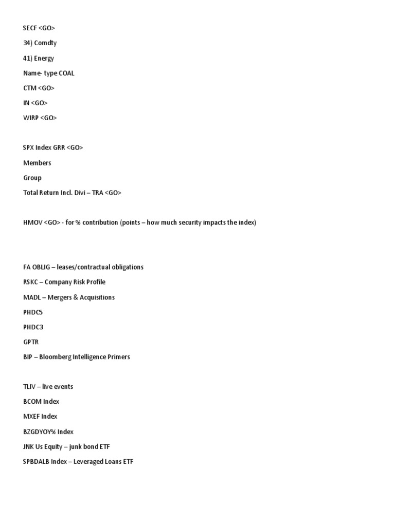 Bloomberg Commands Cheat Sheet – ELACI