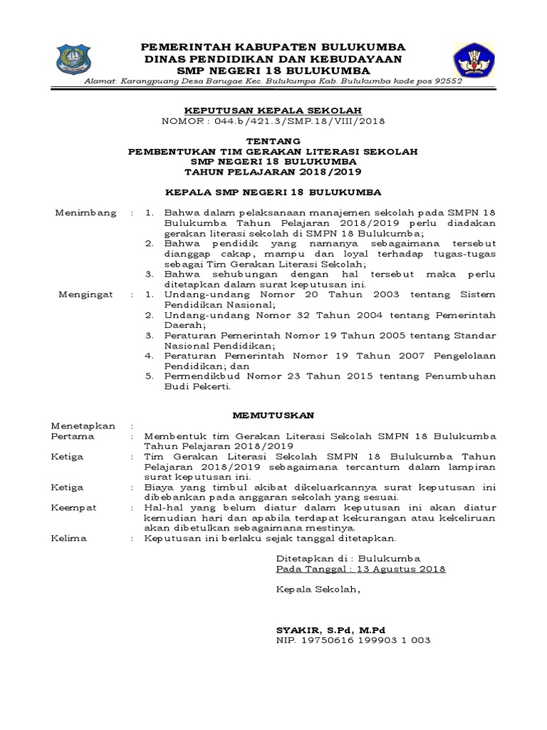Sk Tim Literasi Sekolah