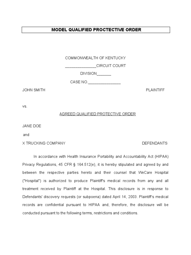 Kentucky Agreed Qualified Protective Order | PDF | Law