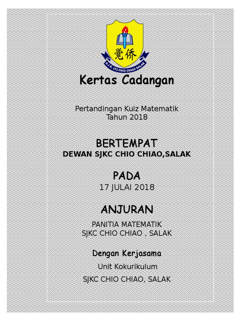 KertasCadanganPertandingan Quiz Matematik Tahun 2018
