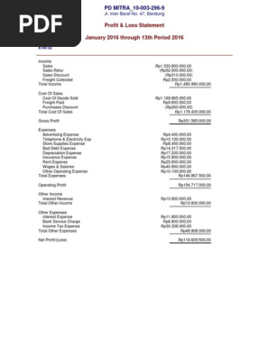 12. Profit & Loss Statement