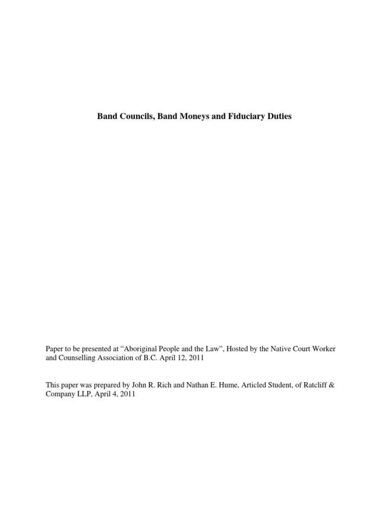 Band Councils, Band Moneys and Fiduciary Duties PDF Fiduciary