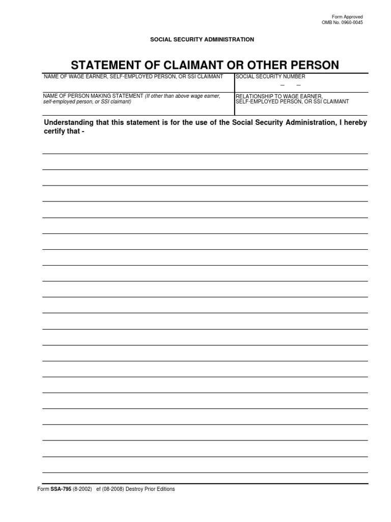 Ssa 795 | PDF | Social Security Administration | Government