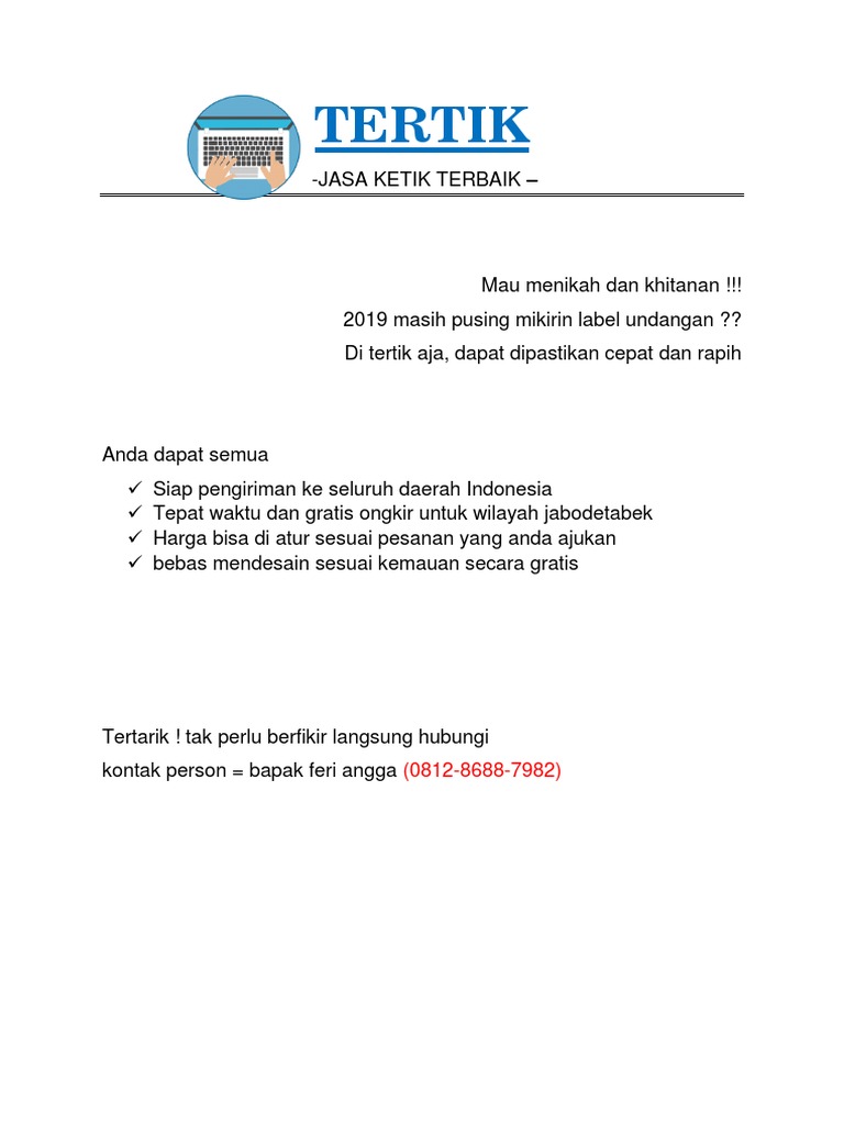 Ga Ribet 62812 8688 7982 Jasa Print Label Nama