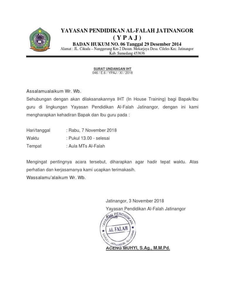 Surat Undangan Try Out