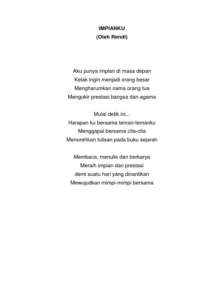 Puisi Aku Punya Mimpi Kumpulan Puisi