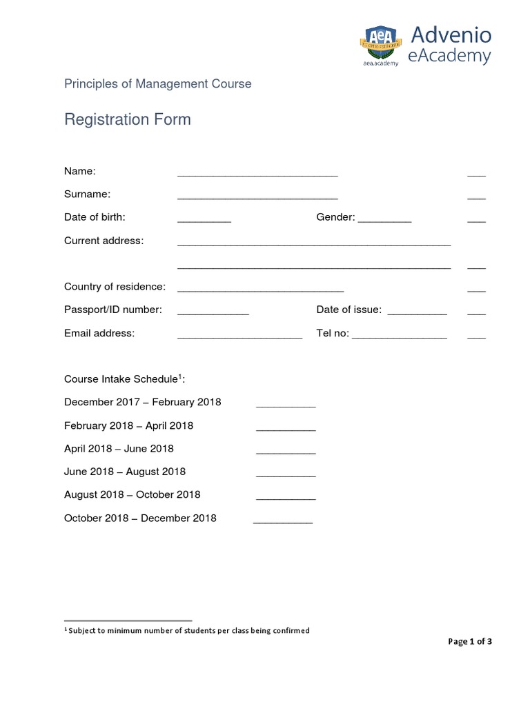Principles of Management Course Registration | PDF | Identity Document ...
