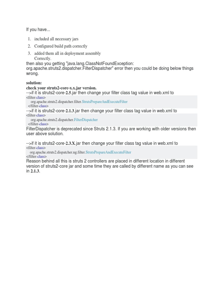 Solution Check Your Struts2CoreX.x.jar Version. Class Class Class