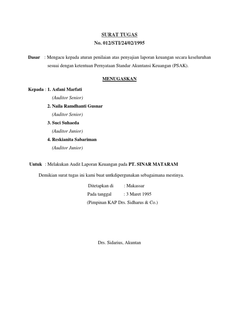 Contoh Surat Tugas Auditor Kumpulan Contoh Surat