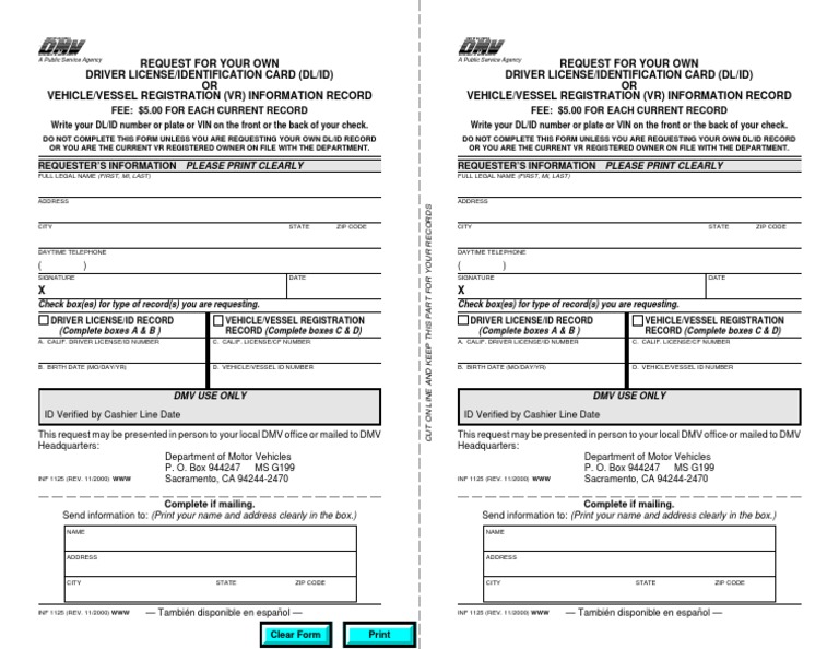 Completing the INF 1125 Form Guide | PDF | Department Of Motor Vehicles ...