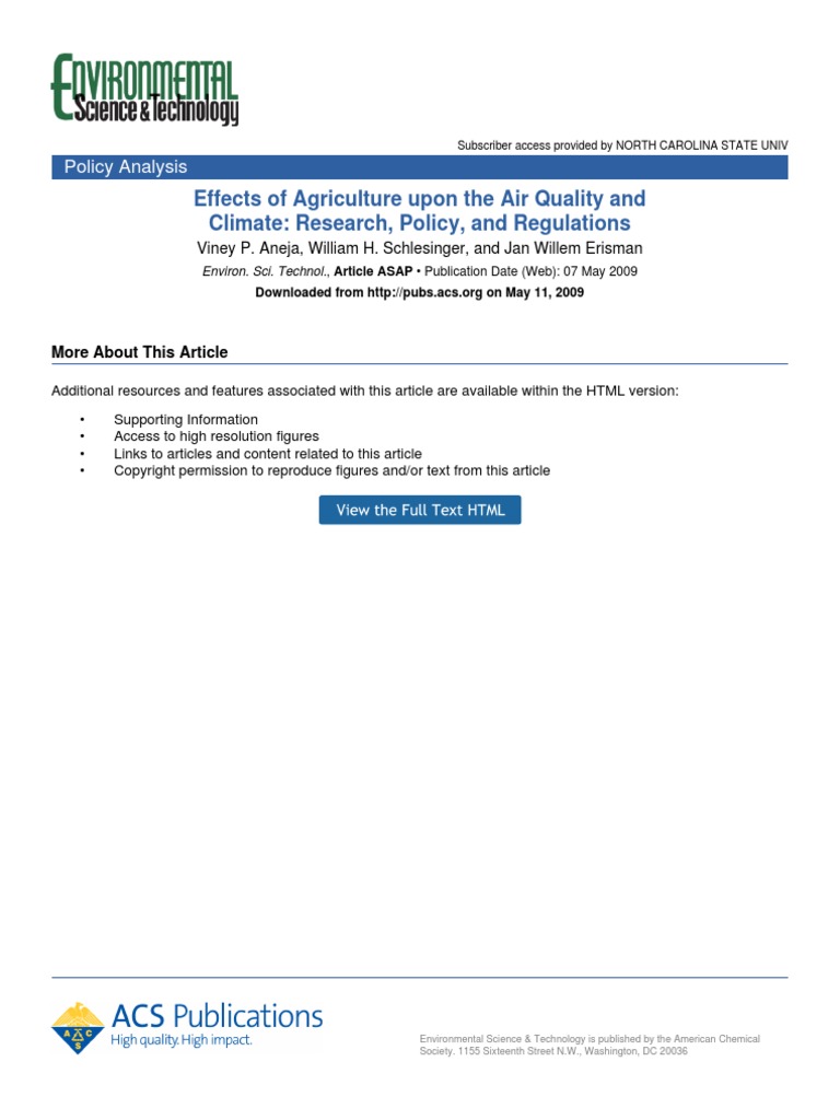 Effects of Agriculture Upon The Air Quality and Climate: Research ...
