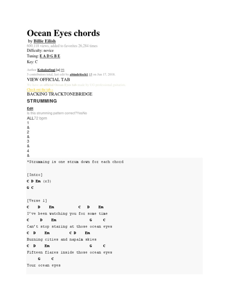 Download Ocean Eyes Billie Eilish Guitar Chords Background