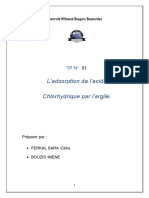 Adsorbtion de L'Acide Chlorhydrique Par Argile