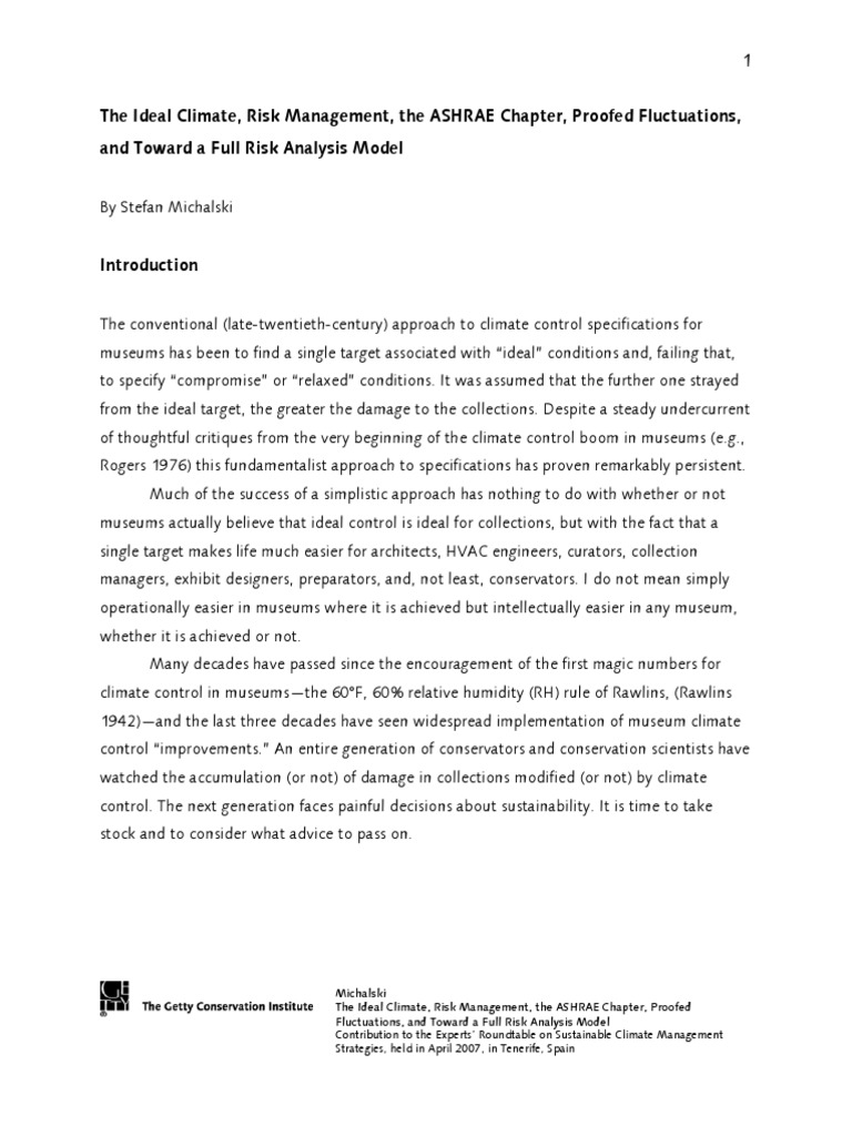 The Ideal Climate, Risk Management, The ASHRAE Chapter, Proofed