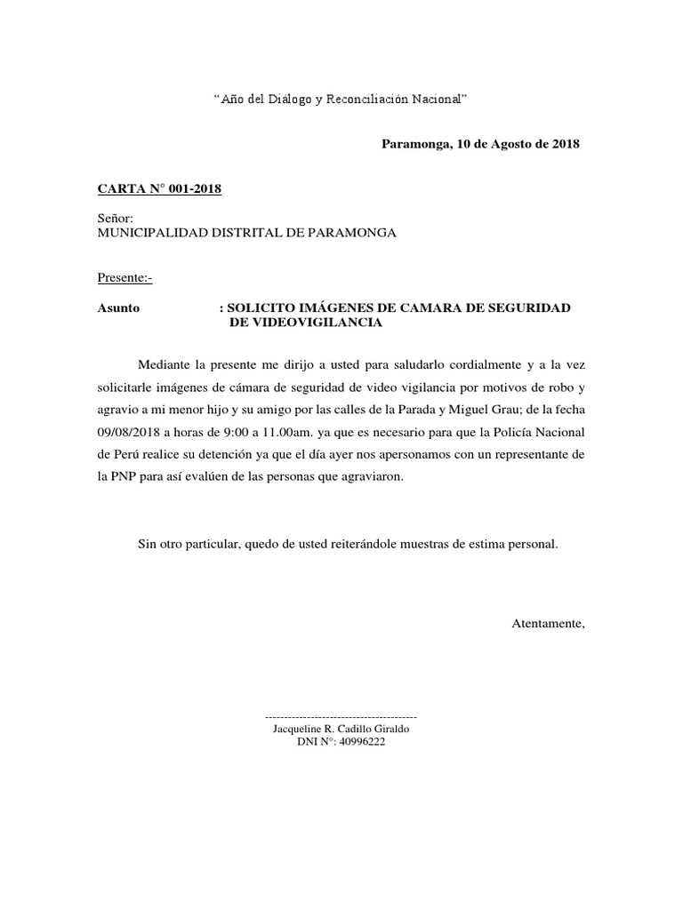 Carta De Solicitud De Camaras Pdf Policia Violencia
